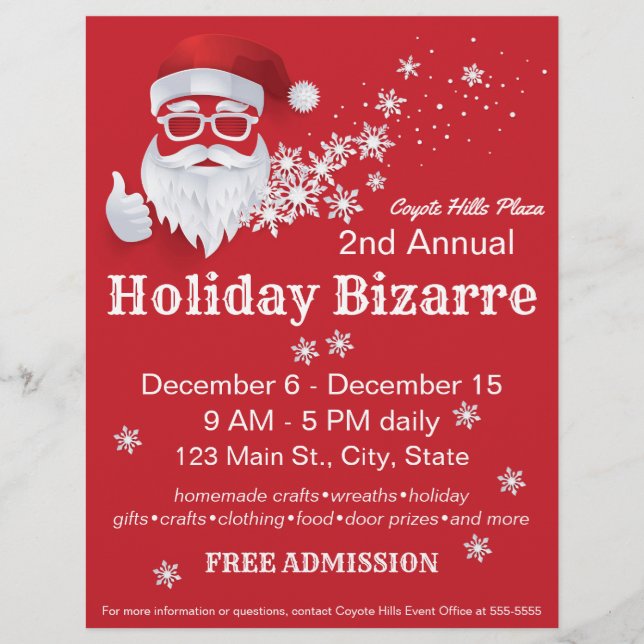 Hip Santa Claus Papercut on Red Christmas Event Flyer (Front)