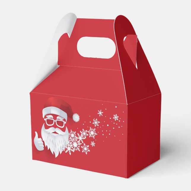 Hip Santa Claus Papercut on Red Christmas Favor Boxes (Front Side)