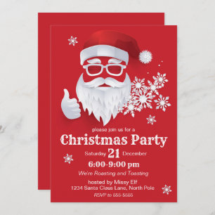Hip Santa Claus Papercut on Red Christmas Invitation