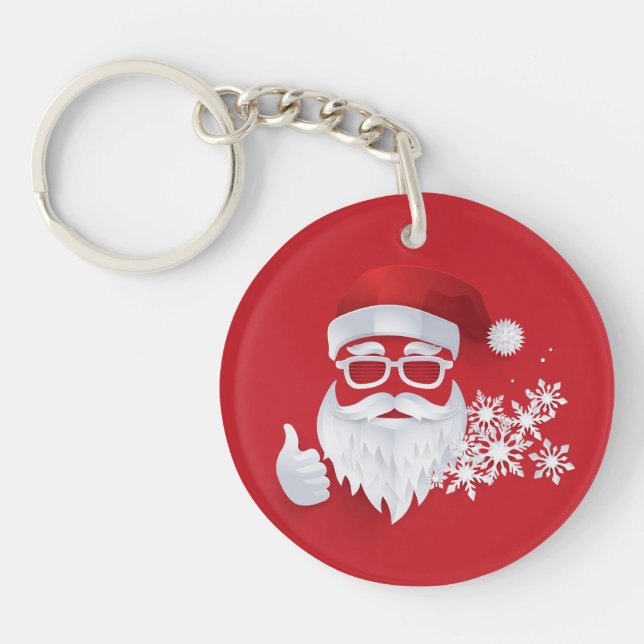Hip Santa Claus Papercut on Red Christmas Keychain (Front)
