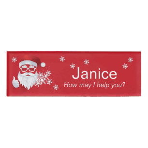 Hip Santa Claus Papercut on Red Christmas Name Tag