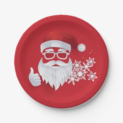 Hip Santa Claus Papercut on Red Christmas Paper Plates