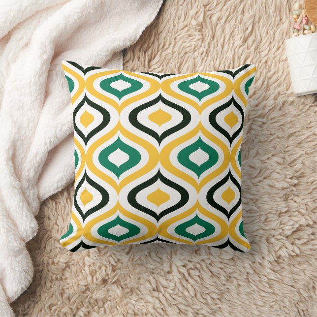 Hip Sunny Yellow Green Black White Ogee Waves Art Throw Pillow (Blanket)