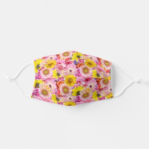 Hip Sunny Yellow Pink Summer Flower Pattern Adult Cloth Face Mask