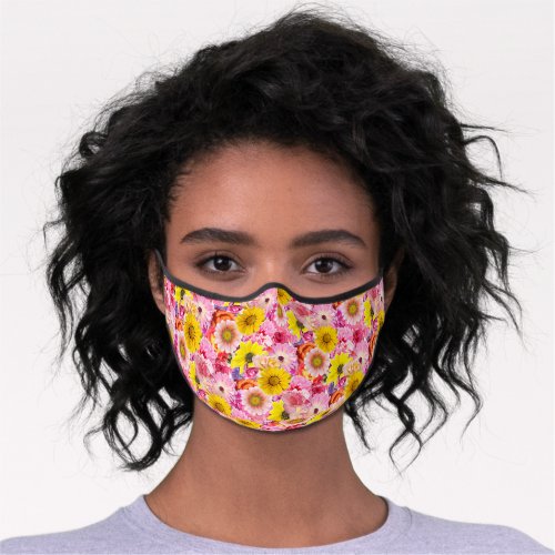 Hip Sunny Yellow Pink Summer Flower Pattern Premium Face Mask