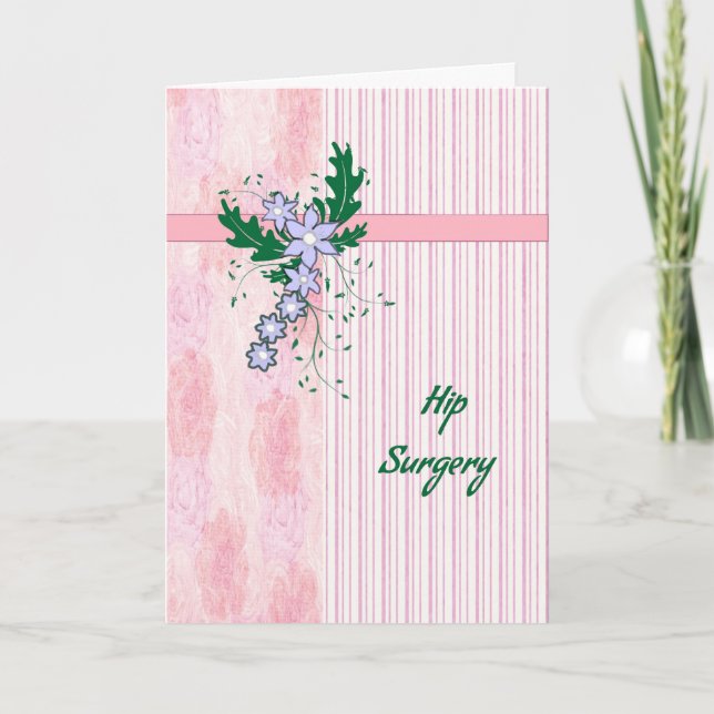 Hip Surgery Card with Coral Pink Stripes & Flowers (Front)