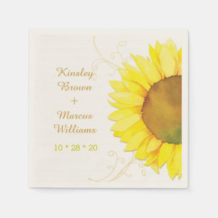 Hip Swirls & Sunflower Wedding Paper Napkins