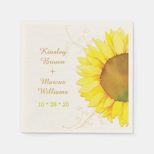 Hip Swirls  Sunflower Wedding Paper Napkins
