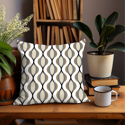 Hip Taupe Beige Sand Gray White Ogee Waves Art Throw Pillow