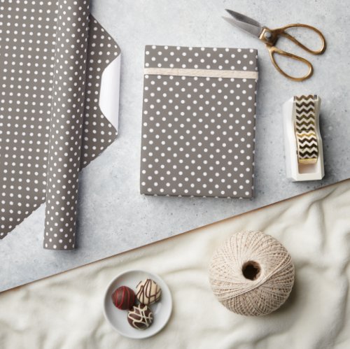 Hip Taupe Dark Gray Brown White Polkadots Pattern Wrapping Paper