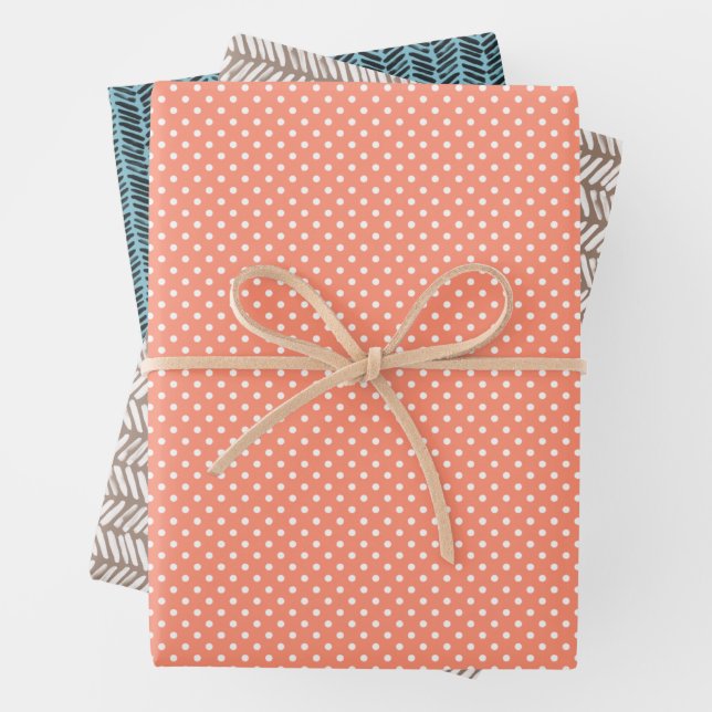 Hip Taupe Teal Coral White Abstract Zigzag Art Wrapping Paper Sheets (In situ)