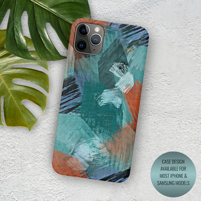 Hip Teal Blue Mint Green Orange Brushstrokes Art Case-Mate iPhone Case (Creator Uploaded)