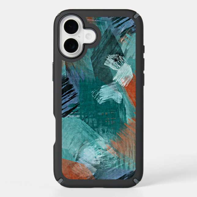 Hip Teal Blue Mint Green Orange Brushstrokes Art Speck iPhone Case (Front)
