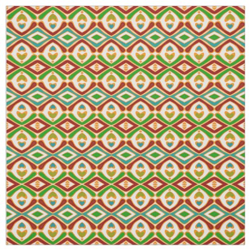 Hip Teal Blue Red Orange Green Tribal Art Pattern Fabric