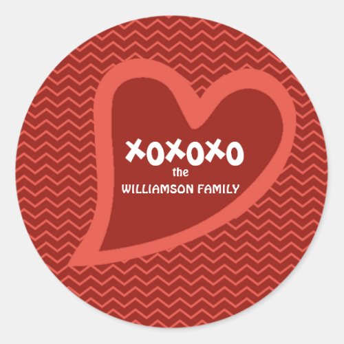 Hip  Trendy Personalized Heart XOXOXO Valentine Classic Round Sticker