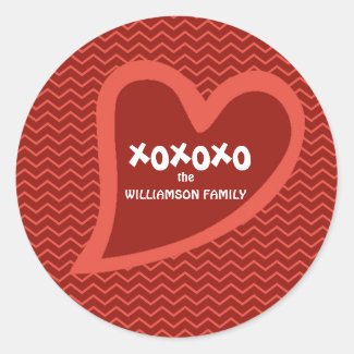 Hip & Trendy Personalized Heart XOXOXO Valentine Classic Round Sticker
