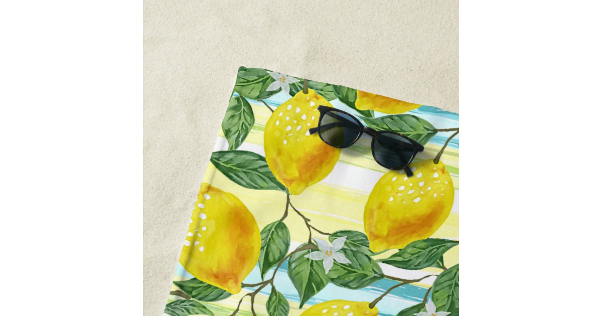 Hip Tropical Summer Lemons Fruit Pattern Beach Towel Zazzle 