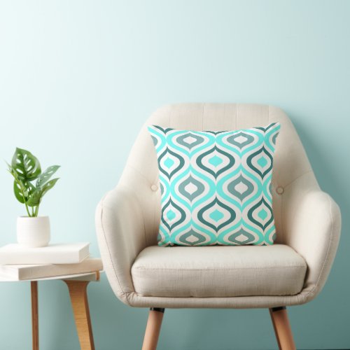 Hip Turquoise Blue Gray White Ogee Waves Art Throw Pillow