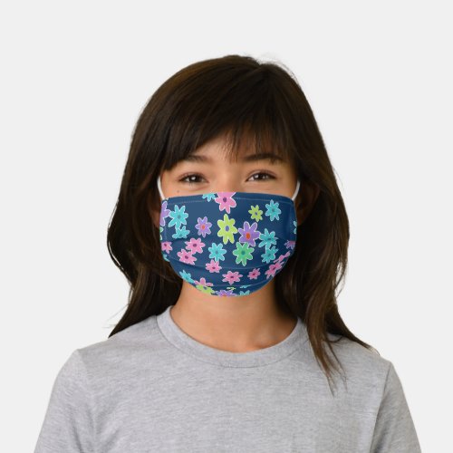 Hip Turquoise Blue Purple Pink Lime Green Flowers Kids Cloth Face Mask
