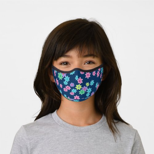 Hip Turquoise Blue Purple Pink Lime Green Flowers Premium Face Mask