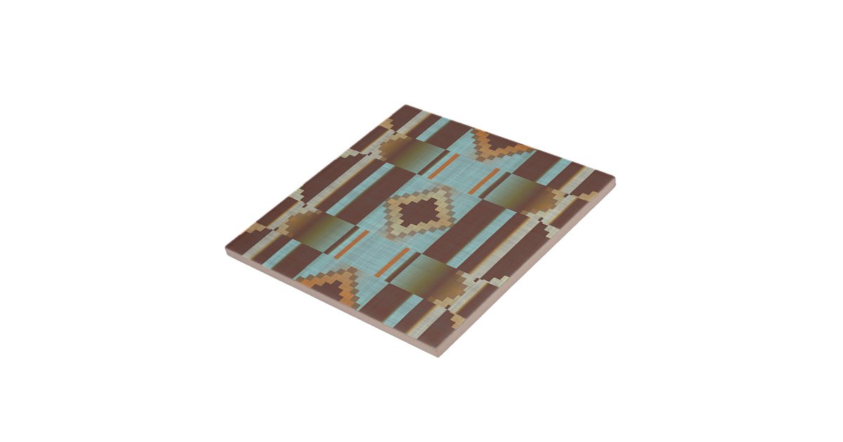 Hip Turquoise Teal Blue Orange Brown Art Ceramic Tile Zazzle Com
