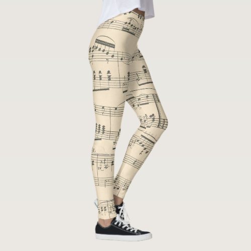 hip vintage music notes pattern women girls leggings