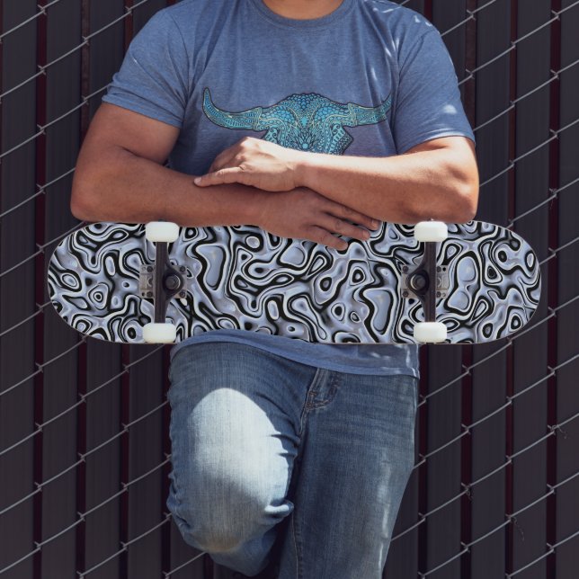 Hip Violet Blue Gray Black 3D Liquid Art Pattern Skateboard (Outdoor 3)