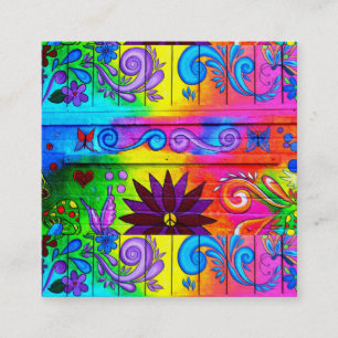 hip wild groovy 70's colors diagonal square business card