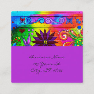 hip wild groovy 70's colors horizontal square business card