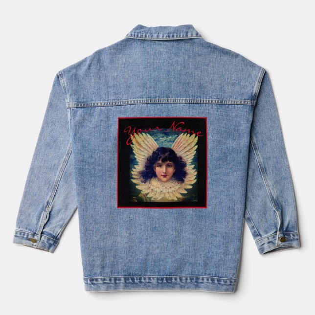 HIP WOMENS DENIM JACKET VINTAGE ANGEL CUSTOM NAME (Back)