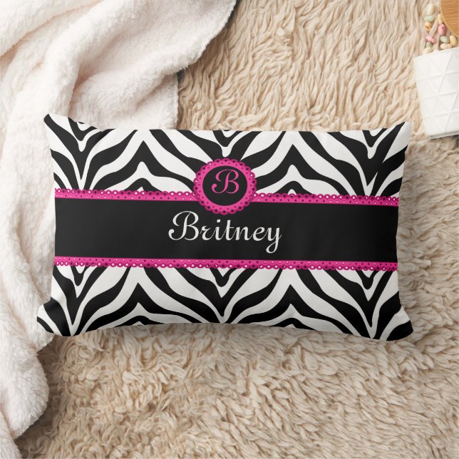 Hip Zebra Print and Lace Monogram Lumbar Pillow (Blanket)