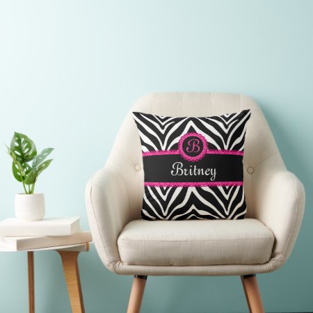 Hip Zebra Print And Lace Monogram Throw Pillow