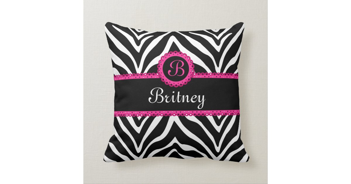 Hip Zebra Print and Lace Monogram Throw Pillow