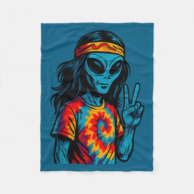 Hipe Alien Tie-dye Design  Fleece Blanket (Front)