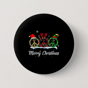 Hipe Peace Sign Santa Hat Reindeer Merry Christmas Button