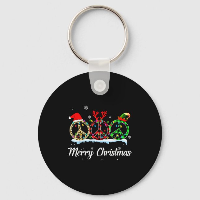 Hipe Peace Sign Santa Hat Reindeer Merry Christmas Keychain (Front)