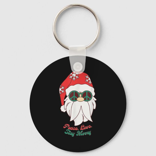 Hipe Santa Groovy Peace Sign Funny Christmas  Keychain (Front)