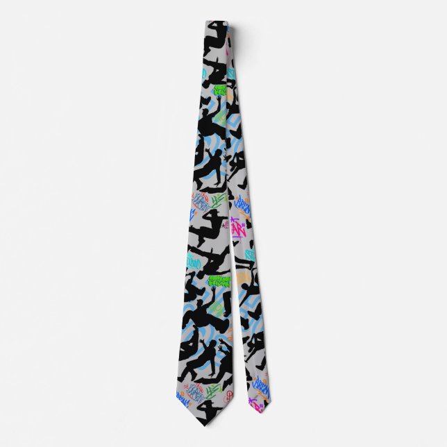 HipHop 50. Dance Pattern. Grey BG Neck Tie (Front)