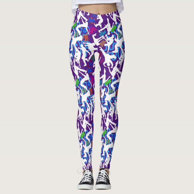 HipHop Dance Pattern.w B Purple BG Leggings (Front)