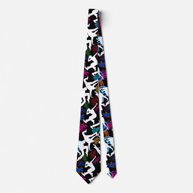 HipHop Dance Pattern.w Black BG Neck Tie (Front)
