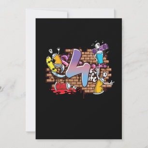 Hiphop Dancer Graffiti Artist Typography 4th Birth Invitation