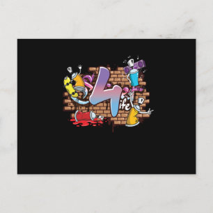 Hiphop Dancer Graffiti Artist Typography 4th Birth Postcard