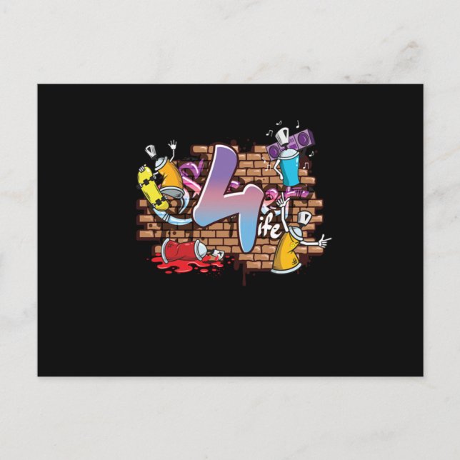 Hiphop Dancer Graffiti Artist Typography 4th Birth Postcard (Front)