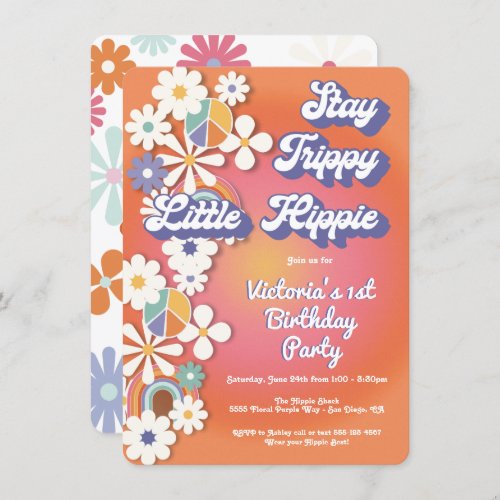 Hippie 1960s 1970s Peace Love  Party Birthday I Invitation