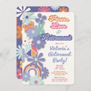 Hippie 1960's 1970's Peace Love & Retirement Invitation