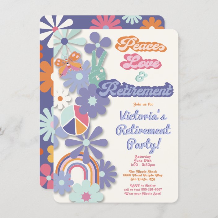 Hippie 1960's 1970's Peace Love & Retirement Invitation | Zazzle.com