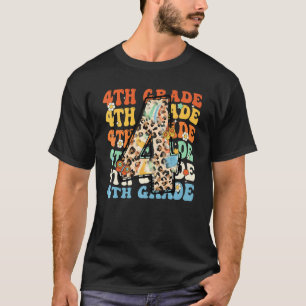 Hippie 4th Grade Leopard Retro Groovy First Day of T-Shirt