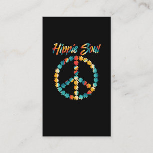 Hippie 60s 70s Retro Peace Sign Flowers Business Card