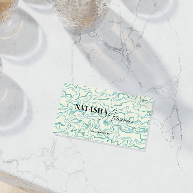 Hippie 70s Blue Marble Liquid Swirl Boho Pattern Business Card (Creator Uploaded)