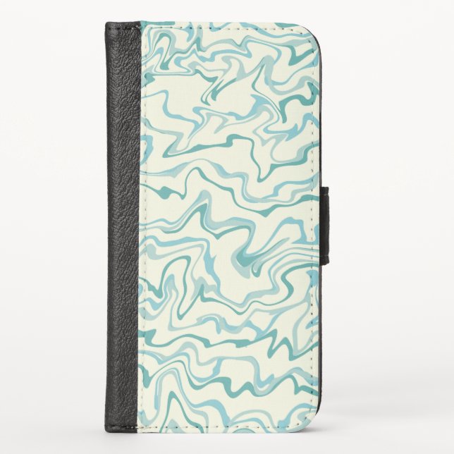 Hippie 70s Blue Marble Liquid Swirl Boho Pattern iPhone Wallet Case (Front)